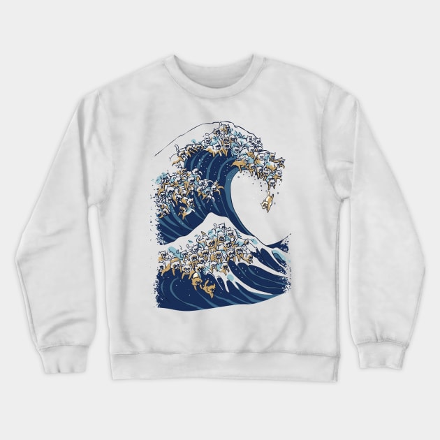 The Great wave of Cat Crewneck Sweatshirt by huebucket